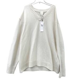 Calvin Klein Wool Blend V-Neck Sweater Antique White- 2XL